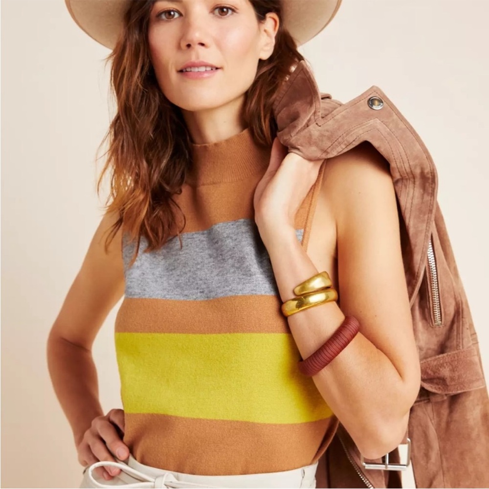 BOGO! Anthropologie Suzy Mock Neck Sweater Tank Tan Size XS